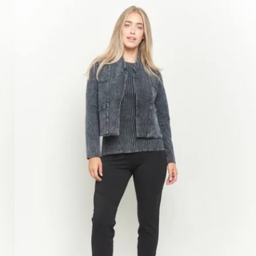 Testimony LA French Terry Open Front Cropped Length Jacket Distressed Size Small